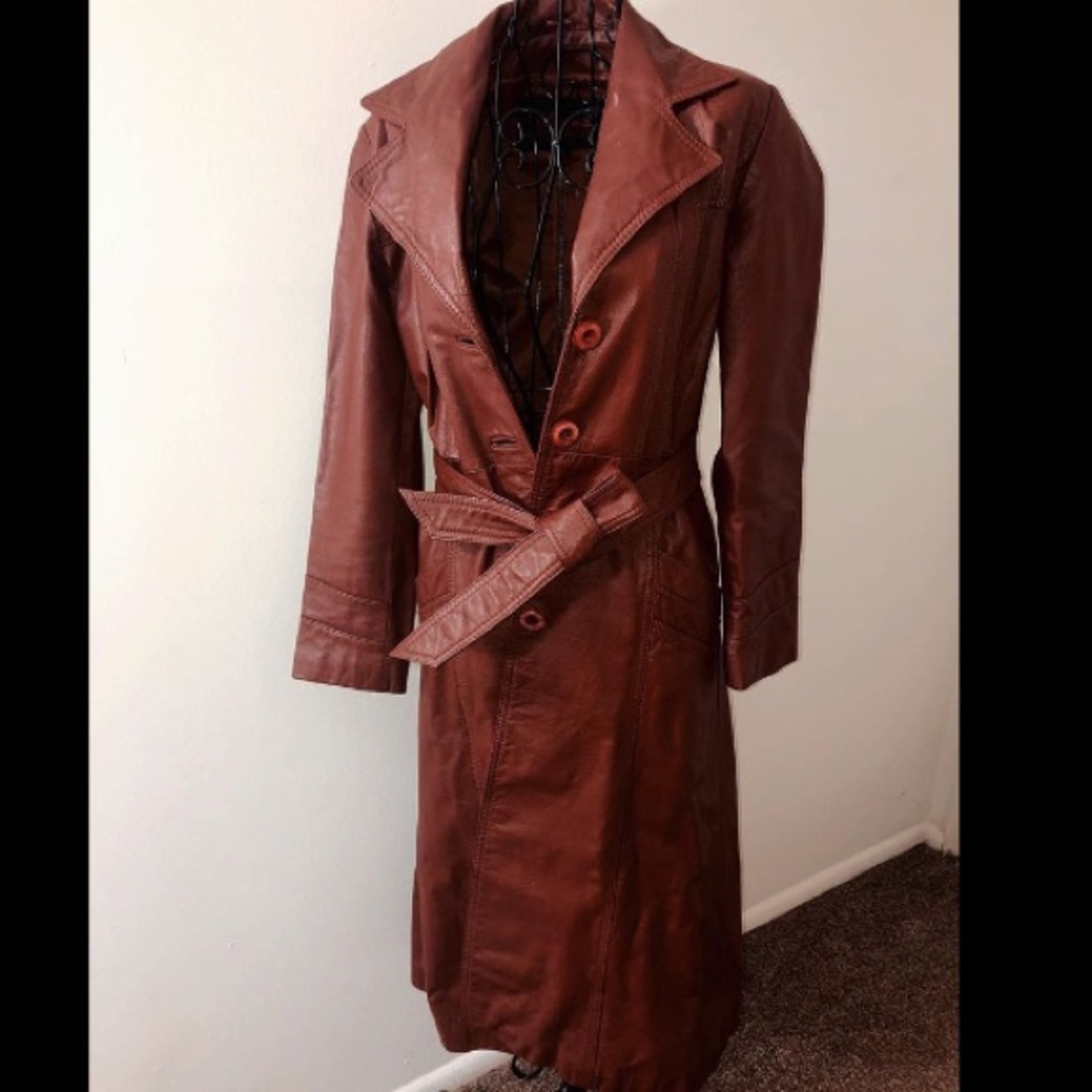 Long leather trench coat